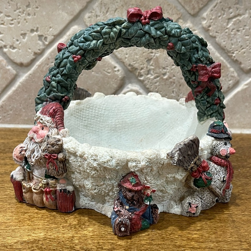Vintage Cedar Creek Santa with bear Christmas basket